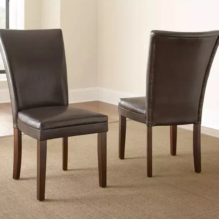 Set of 2 Dining Chairs, Brown Upholstered, Wood Legs, No Assembly Required
