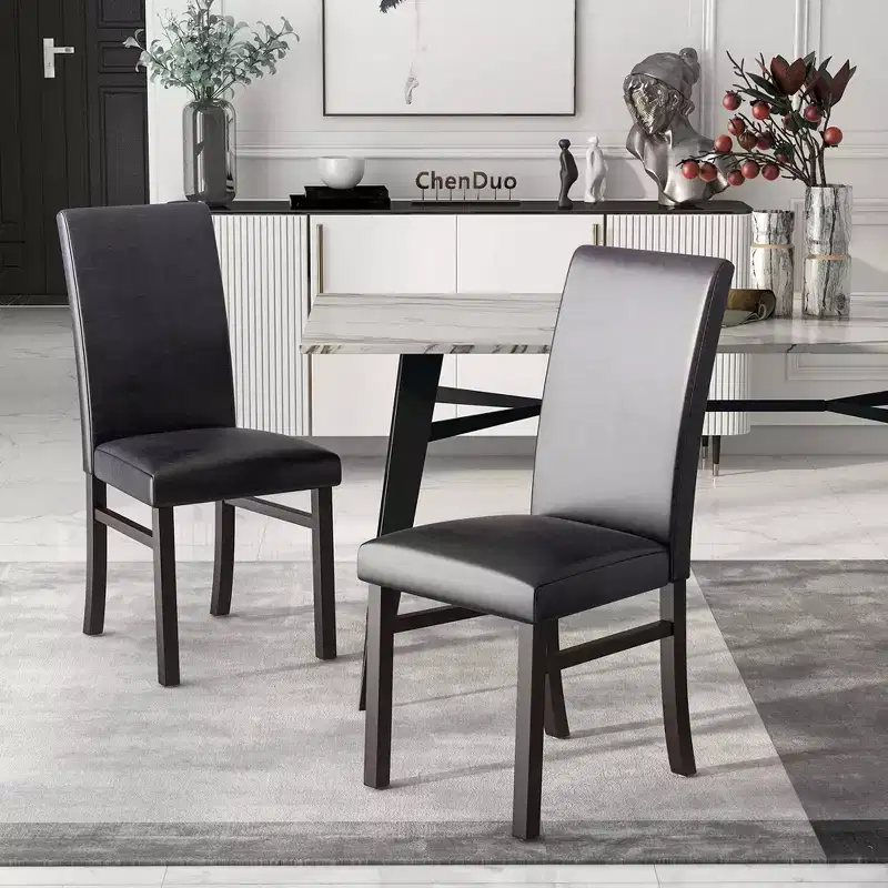 Costway Upholstered Dining Chairs Set of 2/4 PU Leather Armless Solid Rubber Wood Legs