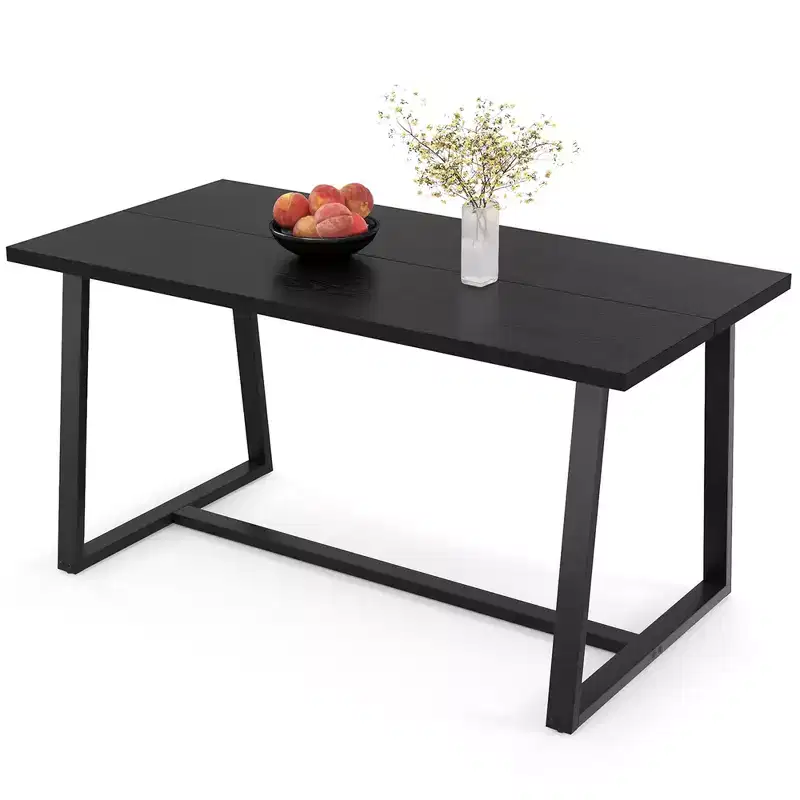 63 Large Dining Table for 4-6 People with Heavy-duty Metal Frame Modern Black/Coffee