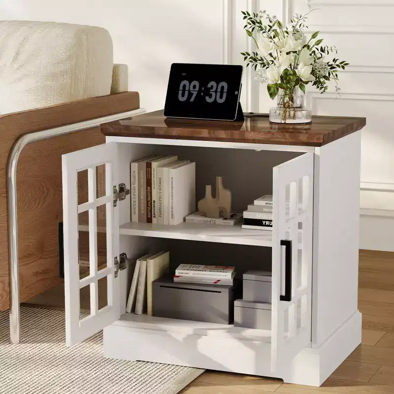 Modern Sofa Side Table With Drawer, Wooden Narrow End Table, Slim Bedroom Nightstand, Accent Bedside Table for Small Space Living Room Bedroom