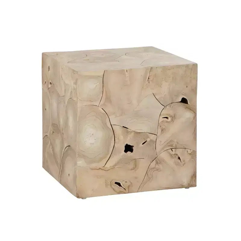 Square Tan Solid Wood Accent End Table