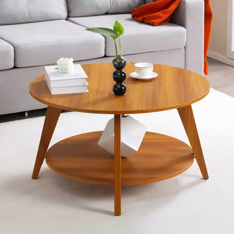 MAYEERTY 31.5 Round Side Table 2 Tier Storage Walnut Pattern MDF Sturdy