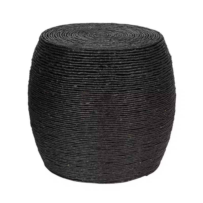 Round Rope Barrel Side Table, Black