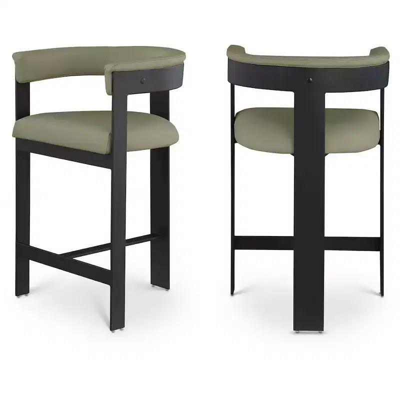 Meridian Furniture,Romeo Olive Green Vegan Leather Counter Stool, Set of 2