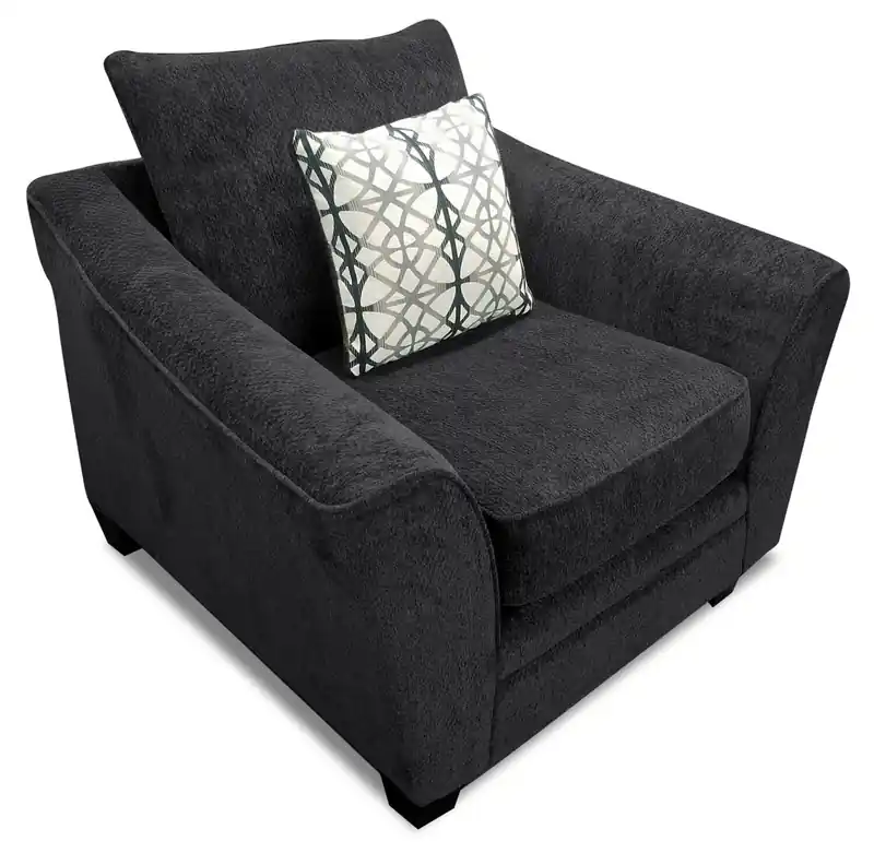 49 Chenille Fabric Chair with Flared Arms and Wood Legs - Charcoal Grey