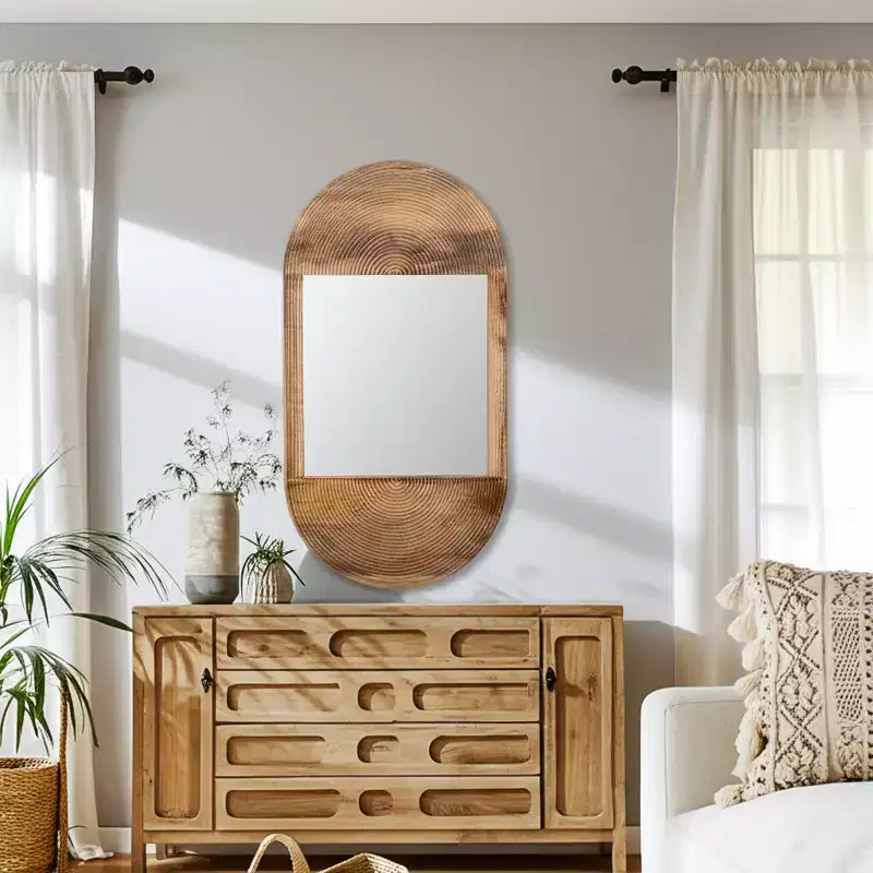 Boho Wooden Wall Mirror - Handcrafted Brown Frame - Rustic Decorative Accent for Home, Office, Bedroom & Living Room Decor - 1 Brown