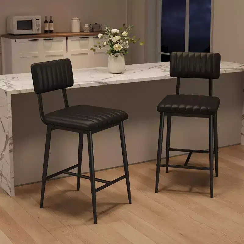 Bar Stools with Thick Cushion, High Back, Footrest and Reinforced Steel Frame, 25.6