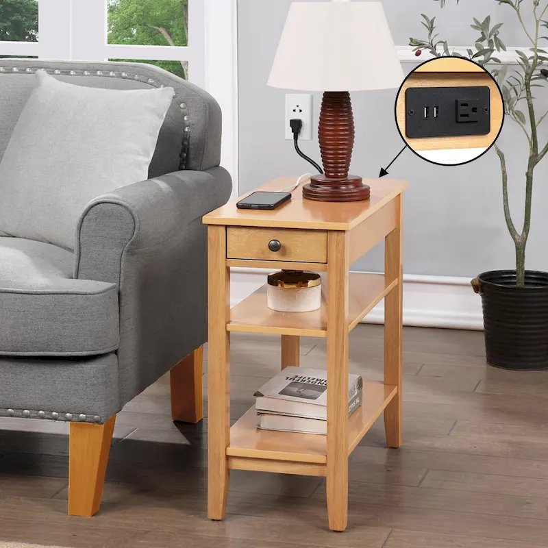1 Drawer Chairside End Table with Charging Station and Shelves