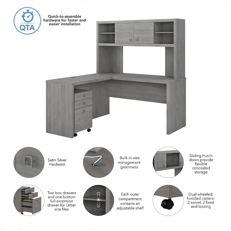 Echo L Shaped Desk with Hutch and Drawers
