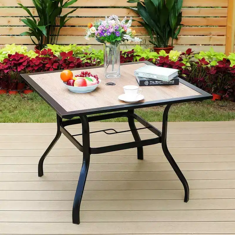 5pc Patio Set with Faux Wood Table & Metal Chairs - Captiva Designs