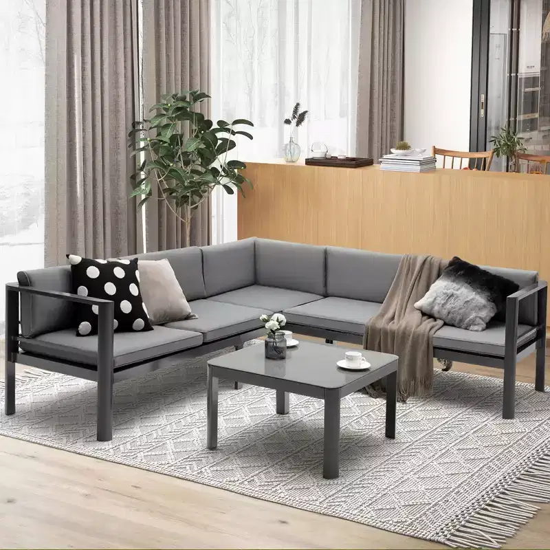 Costway 3PCS Patio Furniture Set Aluminum Lounge Adjust Back Recliner Sofa Table Cushion