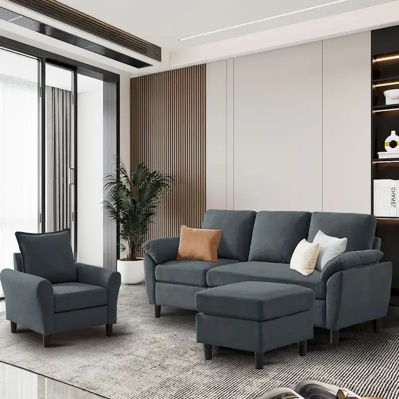 3-Piece Living Room Sectional Sofa Set with Chair and Ottoman