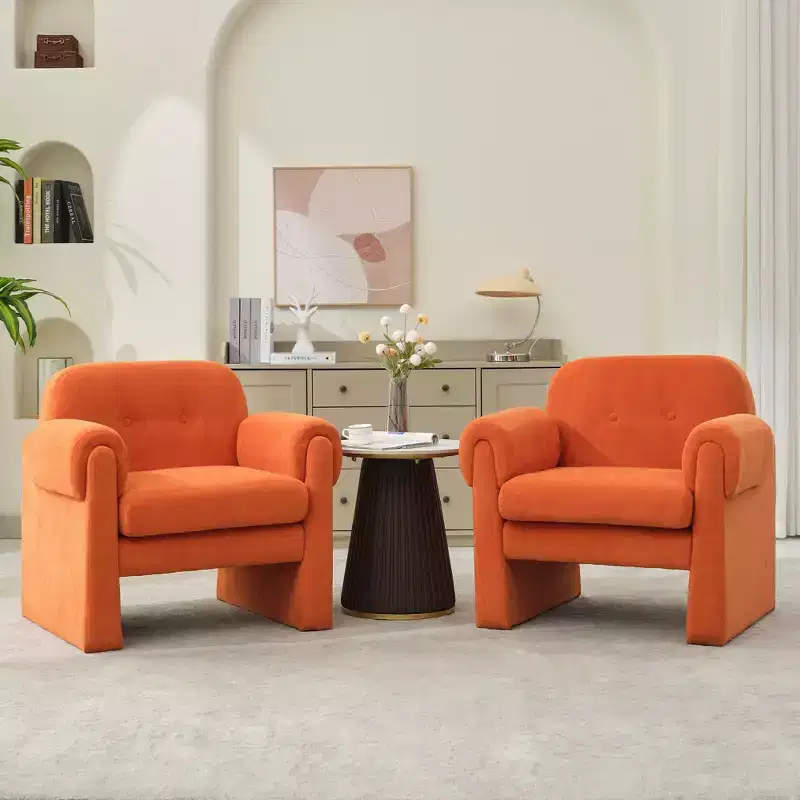 Fluffy Cloud Upholstered Accent Armchair Set of 2 Velvet Ergonomic Bedroom Reading Chair