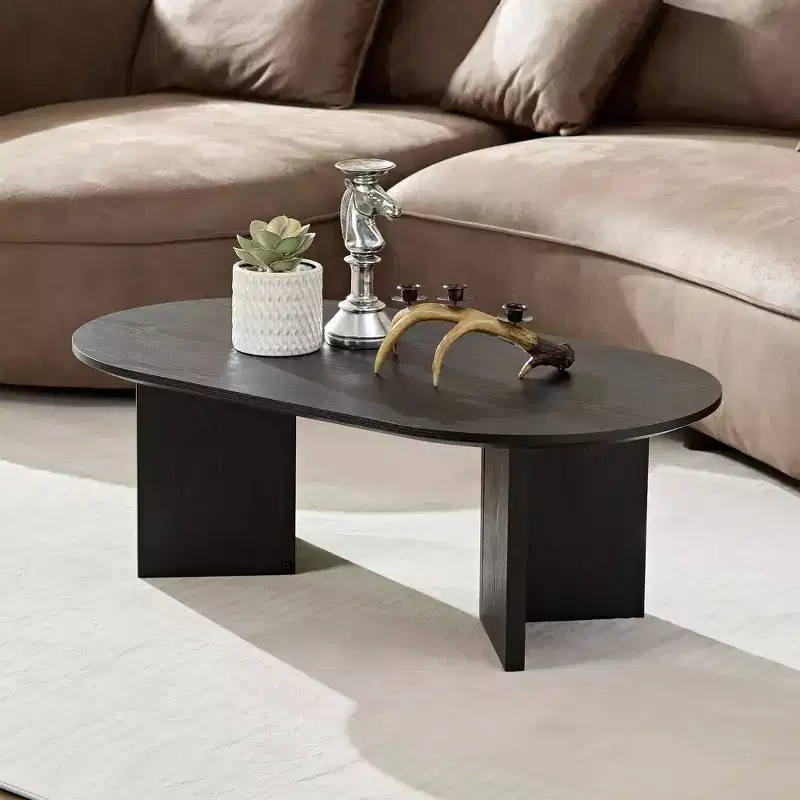 Okak 39L Modern Oval Coffee Table, Small Center Table with Sturdy Pedestal Base, Space-Saving Apartment Size for Living Room & Bedroom