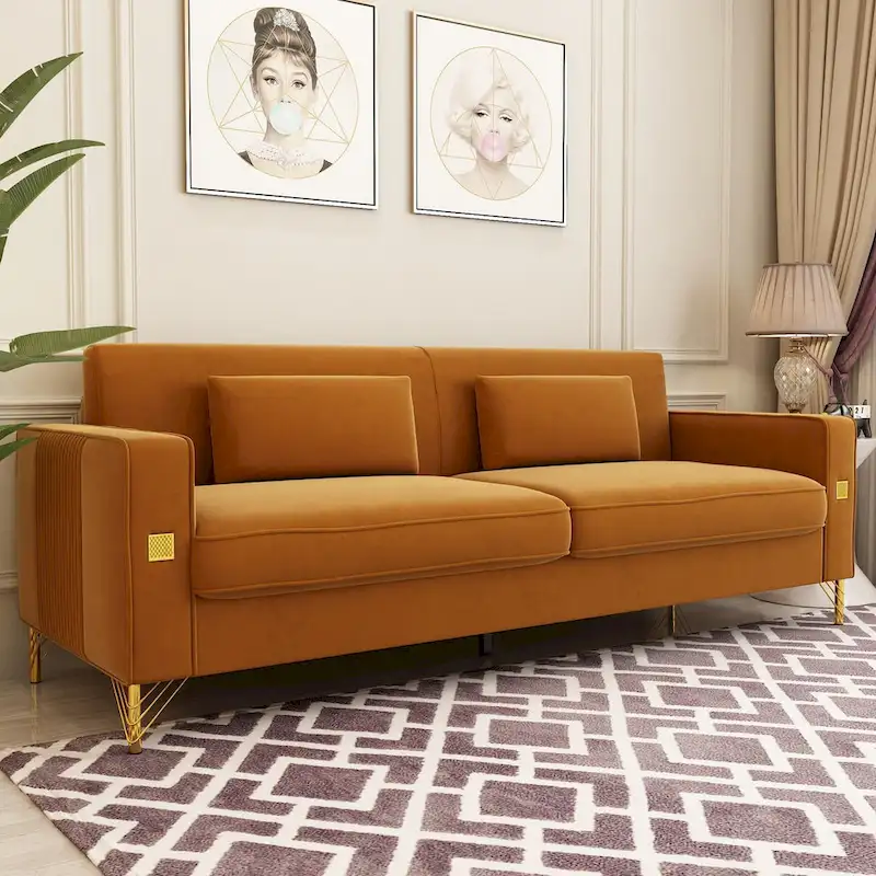 Modern Tufted Velvet Loveseat Upholstered Sofa with Removable Cushions and Pillows - 85.63 in.D x 30.31 in.W x 30.51 in.H
