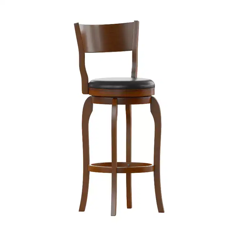 Merrick Lane 30 Classic Wooden Open Back Swivel Bar Height Pub Stool with Upholstered Padded Seat and Integrated Footrest