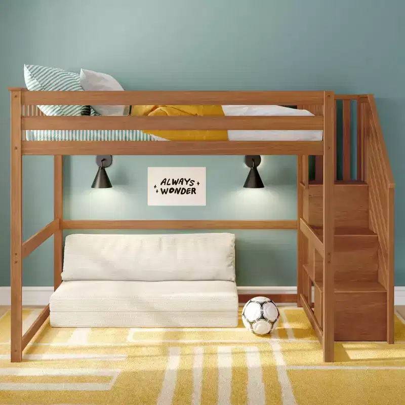 Classic Full High Loft Bed with Staircase