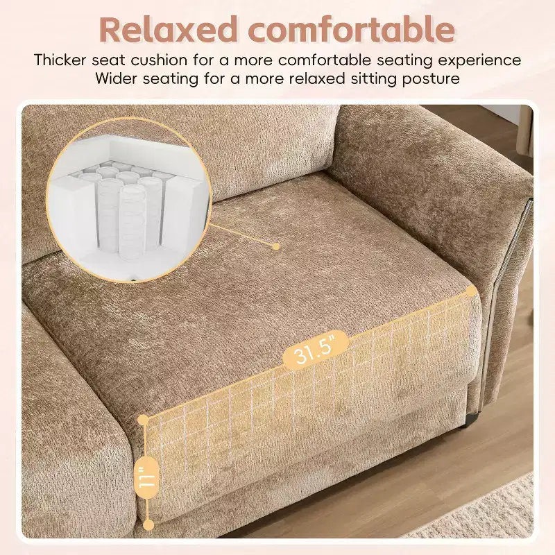L-Shaped Sectional Sofa Set with Ottoman, 3-Seat Chenille Couch with Extra-Wide Seat and USB, 110