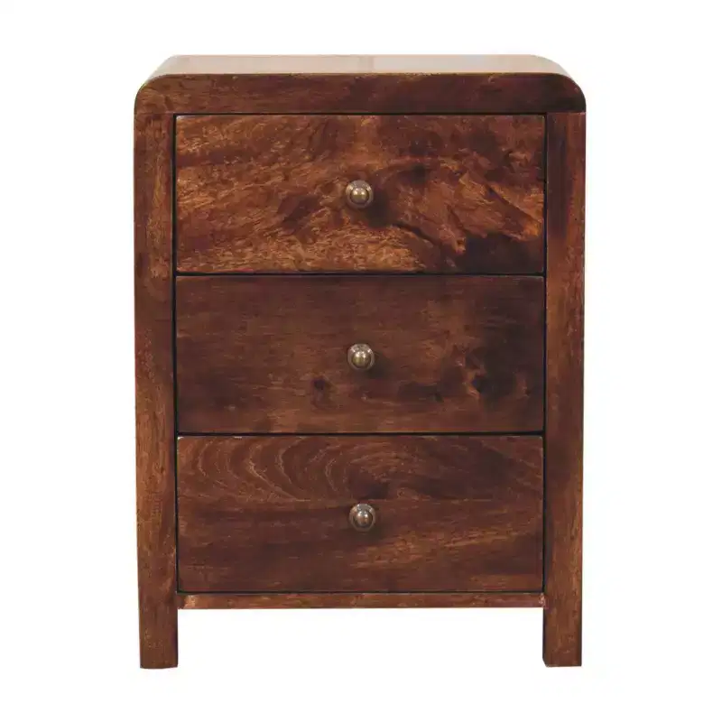 HomeRoots 24 Walnut Solid Wood Three Drawer Nightstand