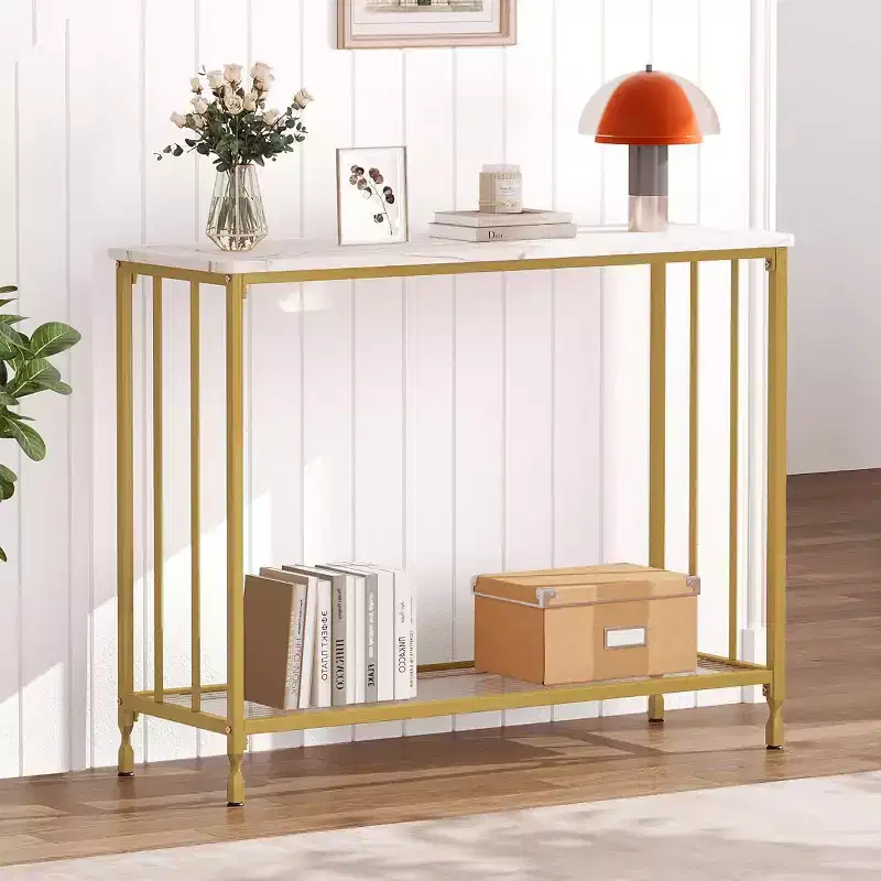 Console Table, Tempered Glass Sofa Table with Glass Shelf and Metal Frame, Narrow Couch Modern Entryway Table, Metal Frame, for Living Room, Hallway