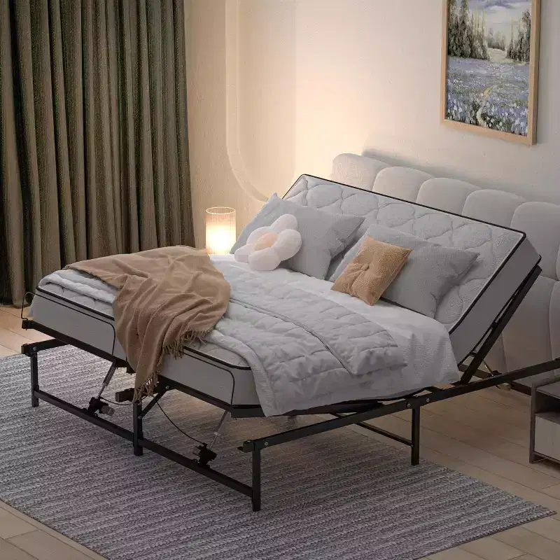 Adjustable Bed Frame Electric Bed Base with Wired Remote, Ergonomic Foot and Head Incline Function, King