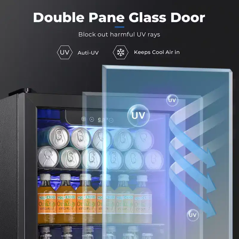 1.7 Cu.Ft Beverage Cooler,16 Bottles/68 Cans,Mini Fridge with Glass Door, Adjustable Shelves, Digital Control,LED Light,Reversible Door