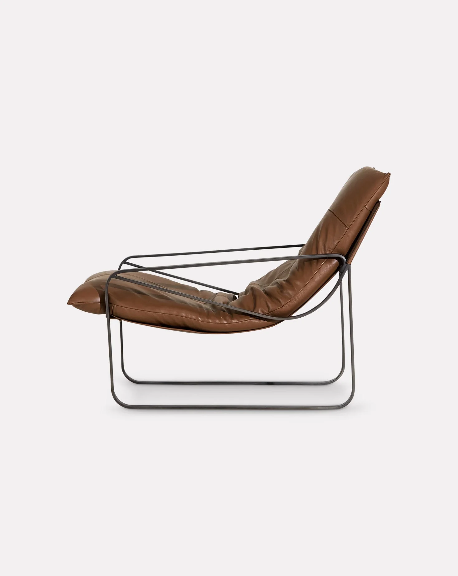 Gunmetal Steel Frame Tan Leather Mid-Century Lounge Chair