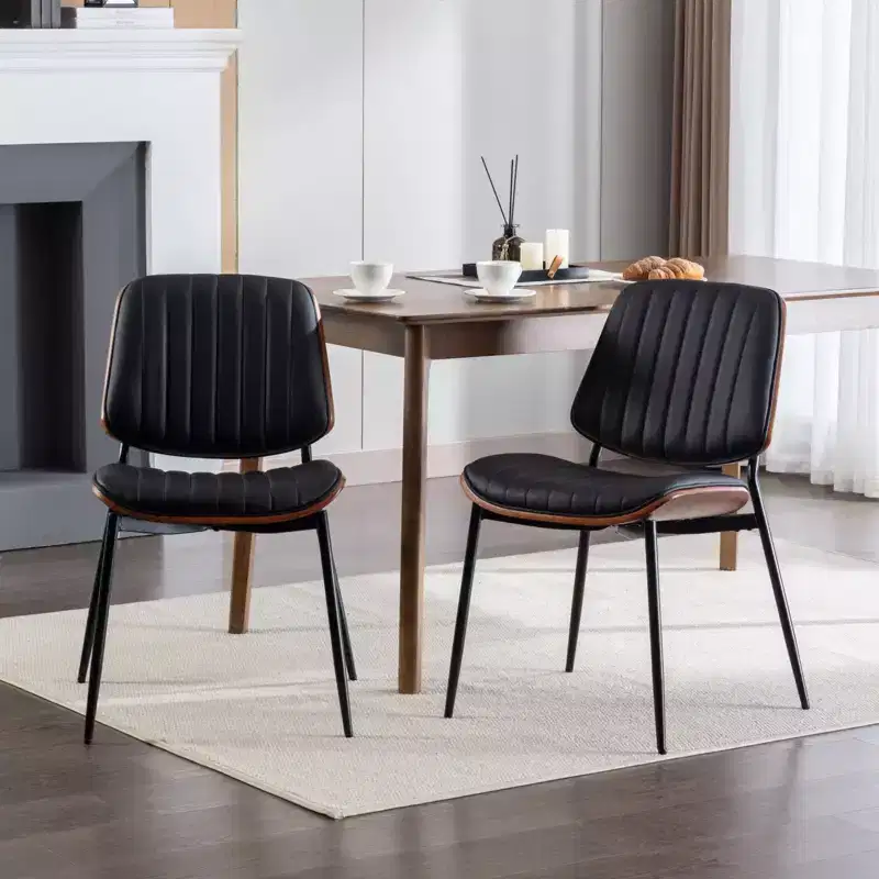 TUYOHW PU Leather Kitchen Chairs Set of 2 with Metal Tapered Legs,Ergonomic Dining Chairs with Curved Backrest,Wider & Deeper Leg Spacing