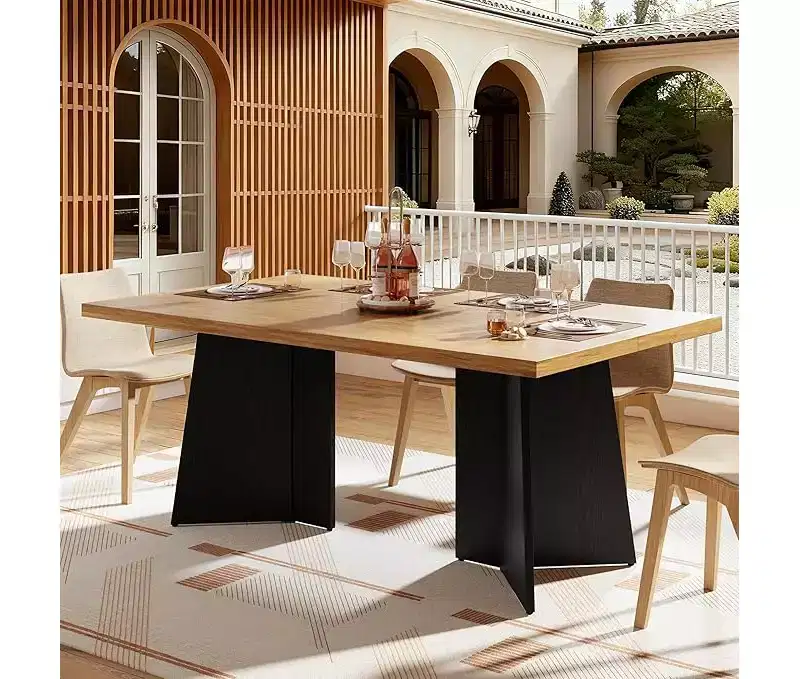 Dining Table for 6-8 People - 63 Modern Long Kitchen Table with Large Tabletop & Heavy Duty Pedestal Legs, Dinner Table for Kitchen