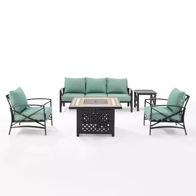 Crosley 5pc Kaplan Outdoor Patio Sofa Set with Fire Table