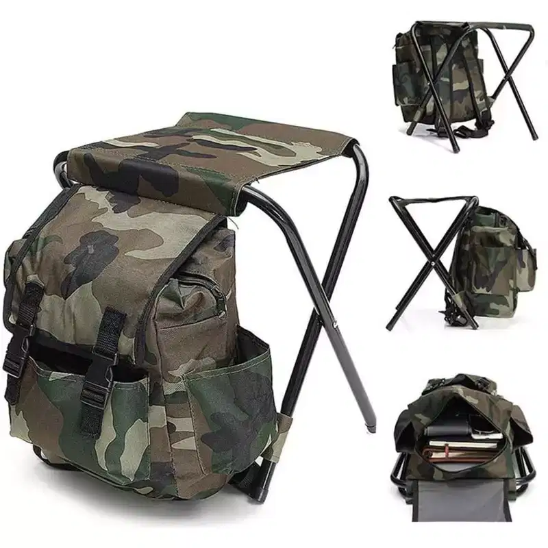 Portable Foldable Backpack Chair for Mountaineering & Fishing, 100kg Max Load Oxford Fabric Stool for Camping, Hiking & Travel