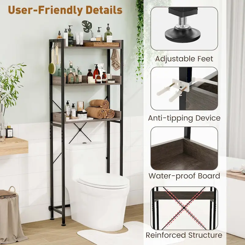 Costway 3-Tier Over-The-Toilet Bathroom Shelf Metal Frame Space Saver - See Details