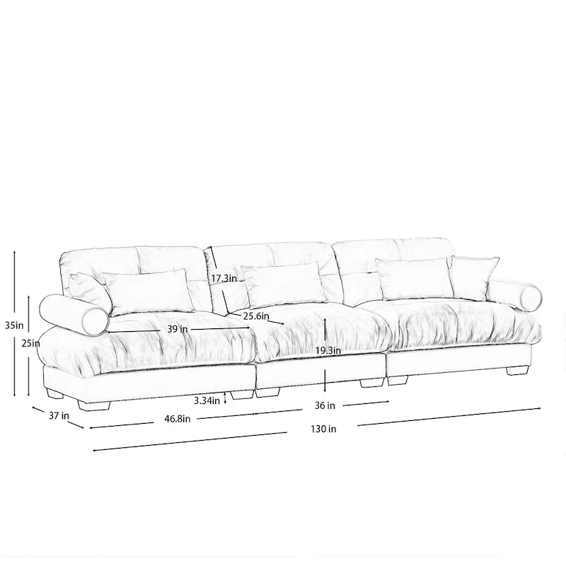 130 Velvet Modular 5-Seat Sofa with Cloud Cushion Sectional and Bolster Headrests