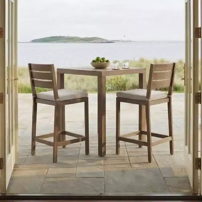 Martha Stewart Bedford 5 Piece Aluminum Patio Set, 4 Bar Stools with Cushions, 35.5 Square Patio Table