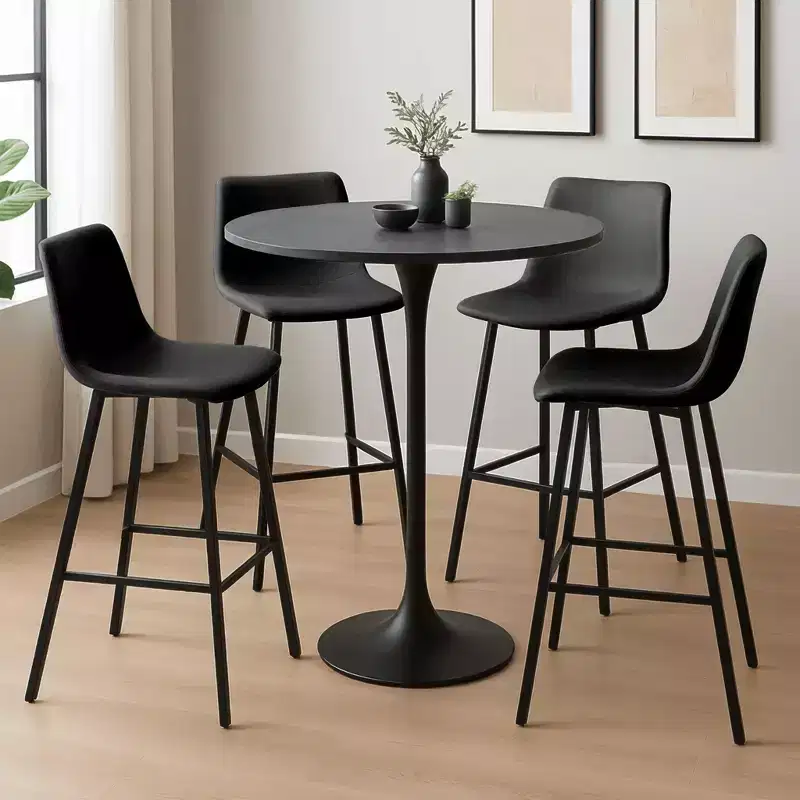 LeisureMod Elland Bar Stool in Leather Upholstery - Modern Counter Height Stool with Iron Legs and Footrest for Kitchen, Bar, and Pub, Set of 2