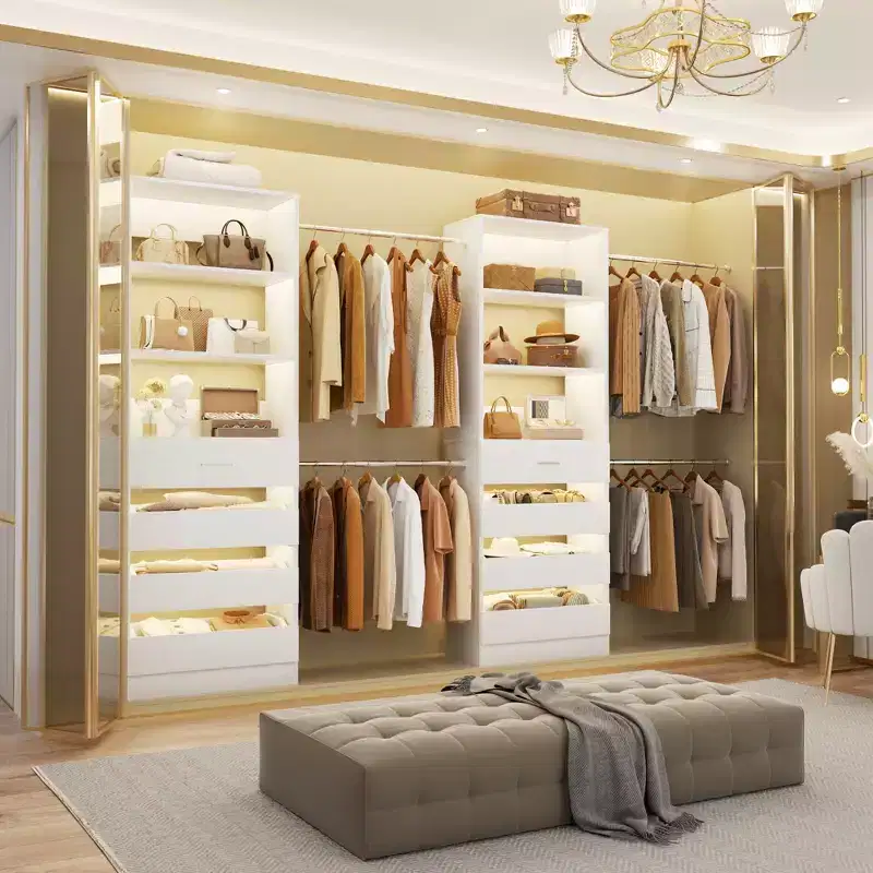 Besiost Closet System with 8 Wooden Drawers and 4 Hanging Rods