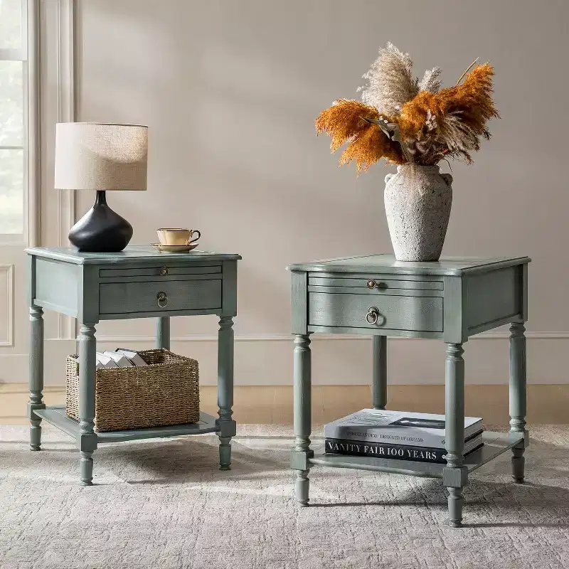 Alex 26 Tall 1 Drawer End Table Set of 2 with Built-in Charging Station|HULALA HOME