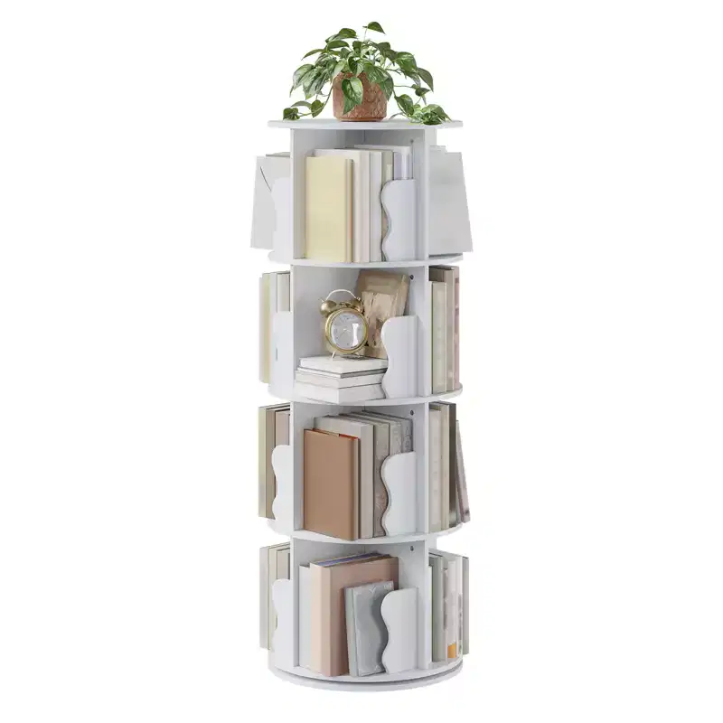 Rotating Bookshelf, 4 Tier Floor Standing Bookcase with Storage Rack, 50 Tall Small Revolving Bookcase for Small Space Bedroom Living Room