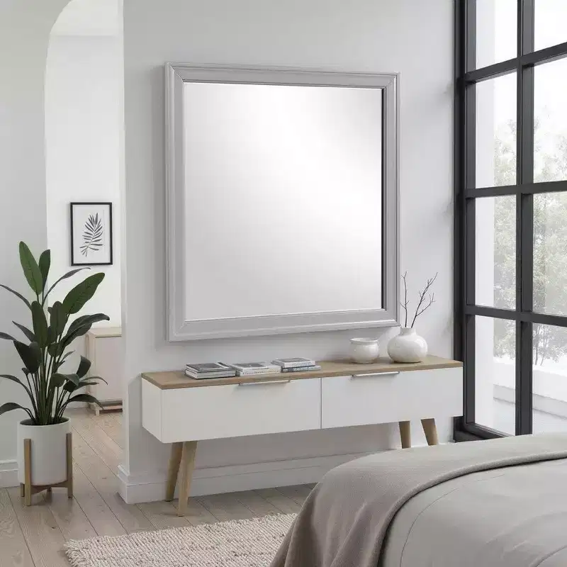 Royal Hampton Dresser Mirror, 38 Inch Square Frame, Farmhouse Gray Solid Wood