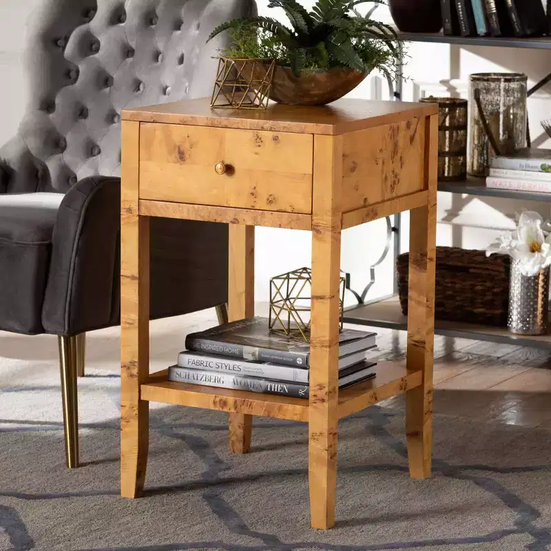 bali & pari Ghina Wood 1 Drawer Nightstand Light Mappa Burl