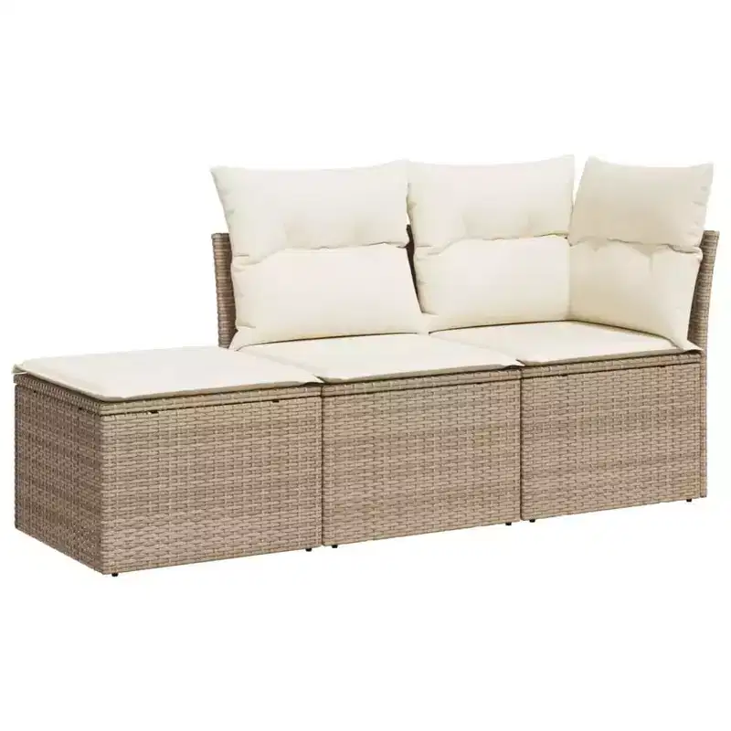 vidaXL Patio Sofa Set with Cushions Outdoor Furniture 3 Piece Poly Rattan