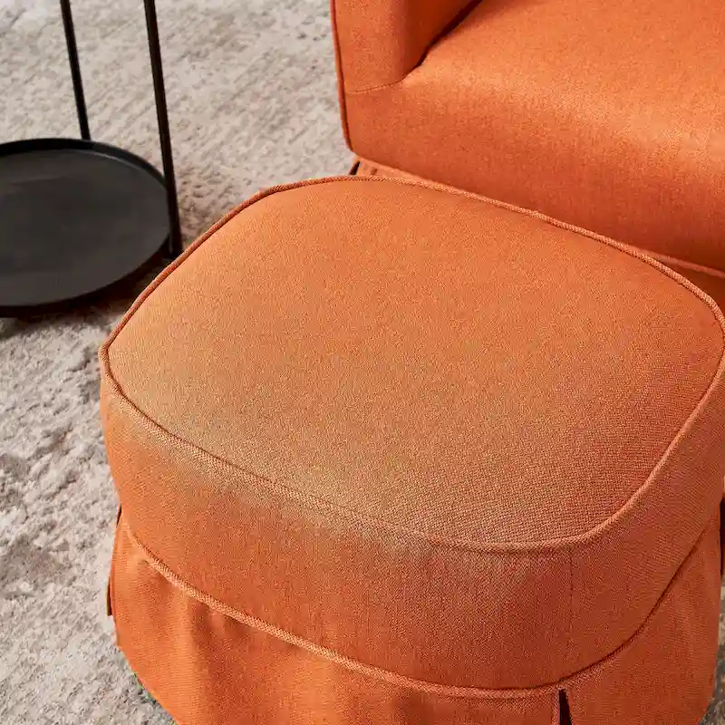 Swivel Barrel Chair With Ottoman, Swivel Accent Chairs Armchair, Reading Chairs, Round Barrel Chairs with Black Metal Base