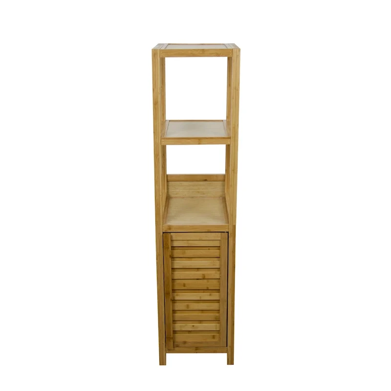 Solid Bamboo Spa Storage Tower Cabinet – Freestanding Bathroom Organizer with Shelves