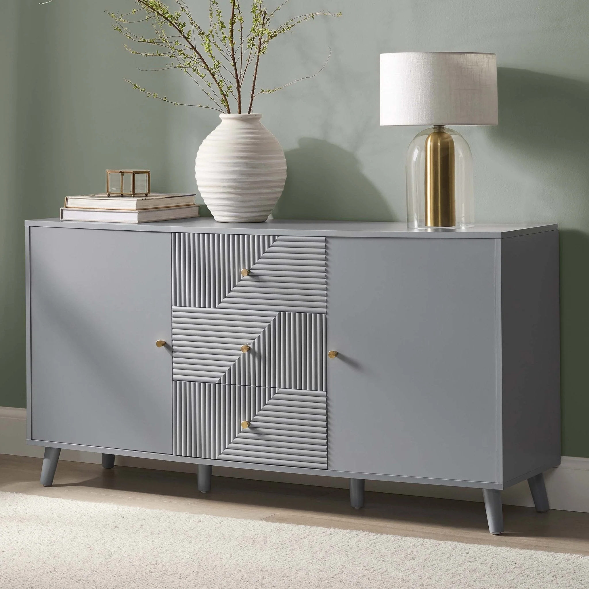 Minimalist Light Grey Sideboard with Drawers for Living Room