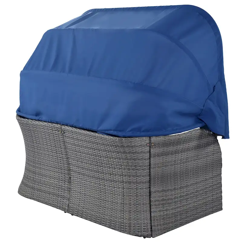 Modular Daybed Sunbed Patio Canopy Bed Wicker Conversation Set