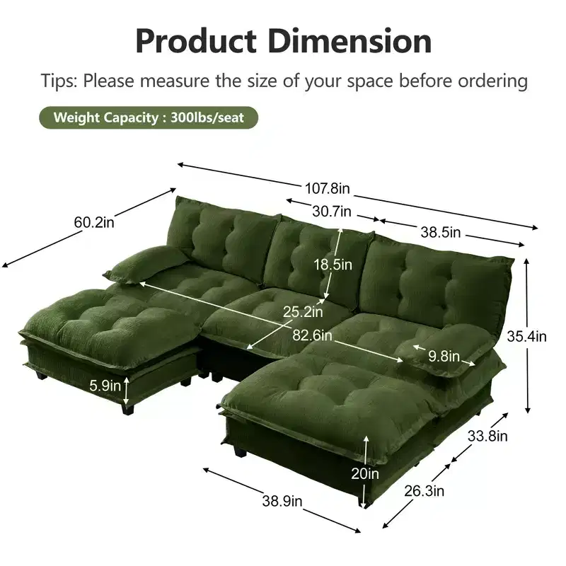 GDFStudio Havenridge Modular 107  U Chenille Sectional Sofa