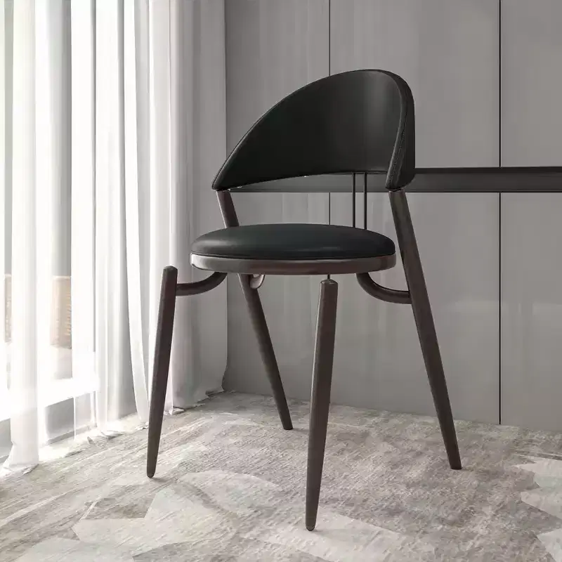 Modern Leather Dining Chair, Open Back Upholstered Accent Side Chair, Metal Legs, No Assembly