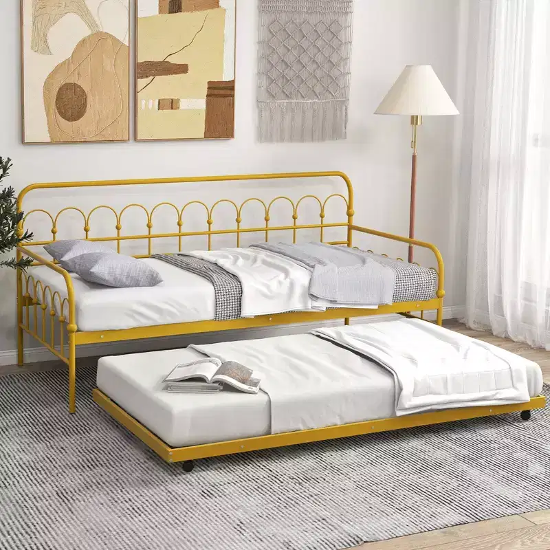 Metal Twin Daybed with Trundle and Lockable Wheels 39