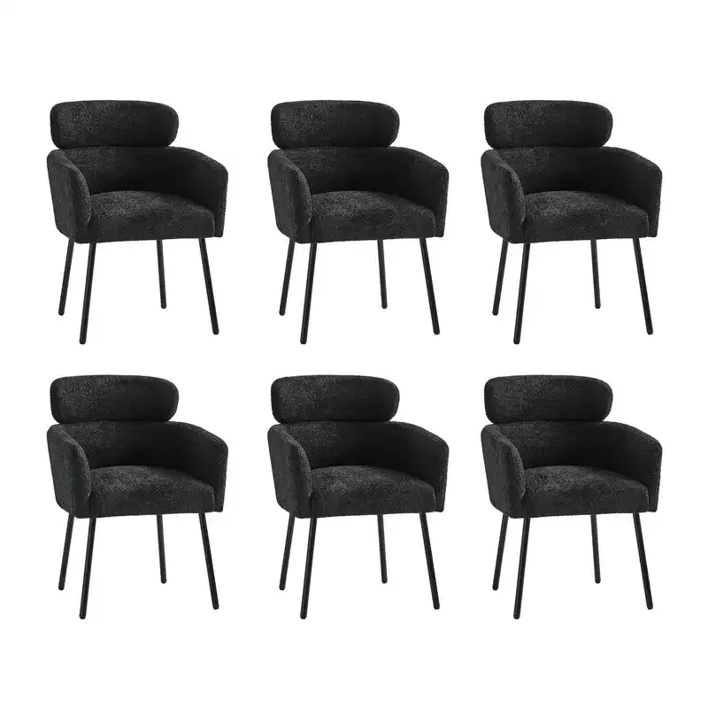 Curt Boucle Elevated Backrest Dining Chair with Metal Legs Set of 6 | Artful Living Design