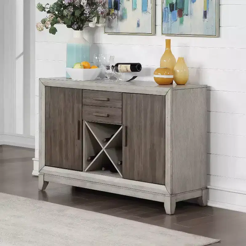 Abacus Server Alabaster/Honey - Steve Silver Co.: Transitional Style, Wine Rack, 2 Drawers & Doors